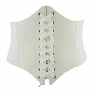 Women Super Wide Faux Leather Tassel Elastic Stretch Corset Dress Waistband Belt - Picture 1 of 6