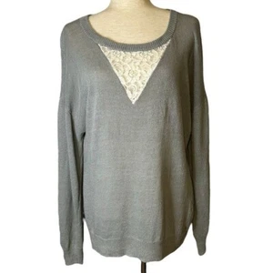 Soft Surroundings Gray Linen Blend Sweater Lace Inset Size XL #26141 Feminine - Picture 1 of 9