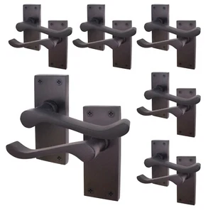 Black Victorian Scroll Door Handles, 6 Pairs Matt Black Internal Latch Handles - Picture 1 of 10