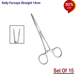Surgical Hemostats Kelly Forceps Straight 14cm Hemostatics instruments Set Of 15 - Picture 1 of 5