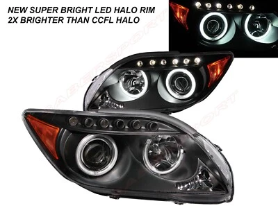 Juego de pares de faros proyectores negros con llanta LED halo para 2004-2007 Scion tC Foto 1 de 4