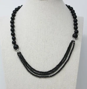 HSN Black Onyx Color Bead NECKLACE NEW Triple Strand Nugget Beads 18"  Toggle - Picture 1 of 10