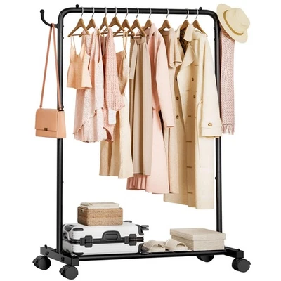 HOMDE Rolling Clothes Rack with Hooks: Standing Garment Storage for Indoor - Hangin...
