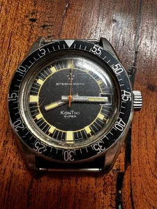 Rare Eterna Matic KonTiki Super Men's Watch 1950’s Works Black - Picture 1 of 15