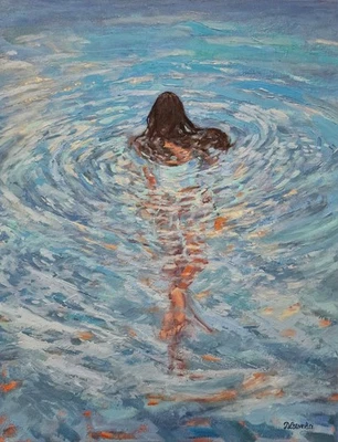 Original Oil Painting",Rise to the Light"  ,Swimmer Wat Figurative Art  51×61cm - Image 1 of 4