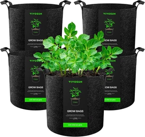 VIVOSUN 5-Pack 3 Gallon Plant Grow Bags Heavy Duty Thickened Nonwoven Fabric Pot - Picture 1 of 12