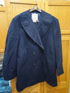 DSCP Quarterdeck Peacoat Jacket Mens 48L Black Wool US Navy Style Anchor Buttons - Picture 1 of 4