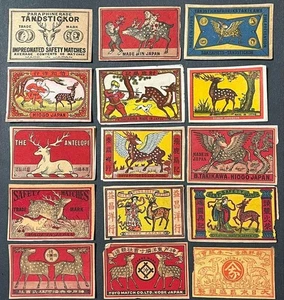 Japanese Vintage Meiji-Taisho era Match Box Label Collections 15set Rare Items - Picture 1 of 8