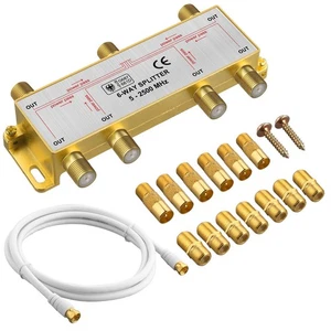 6 Way Coaxial Cable Splitter TV Aerial Coax Splitter MoCA 5-2500MHz with 1.5m... - Picture 1 of 7