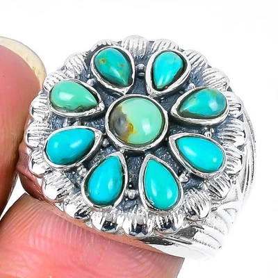 Joia anel declaração prata esterlina maciça pedra preciosa turquesa Black Jack EUA 7 - Imagem 1 de 4