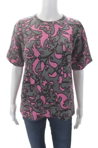 Marc Jacobs Womens Short Sleeve Crew Neck Floral Knit Top Gray Pink Size XS - Picture 1 of 6