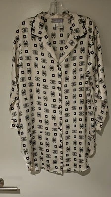 Camisa de dormir vintage Natori para mujer estampada ropa de salón manga larga M Foto 1 de 3