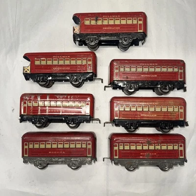Marx Pre-War Passenger Lot of 7 W/ Tabbed Couplers 4 Wheel Silver Frame - Image 1 of 4