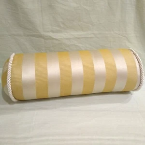 Vintage Neck Roll Pillow Bolster Neckroll Gold Striped Rope Trim Cord Shiny - Picture 1 of 14