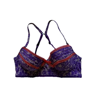 Kensie Bra 34B Demi Push Up Balconette Lace Purple Adjustable Racerback Hook - Picture 1 of 18