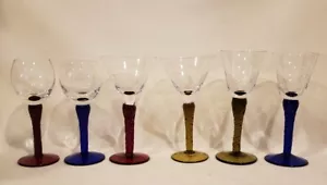 Vintage Cordial Schnapsgläser verschiedene Farben verdrehter Stamm 6er Set - Bild 1 von 6