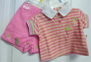 Ready For Action Pink White Strip Floral Fruit Patch Girls Short Set 0 - 6 NWT - Picture 1 of 4