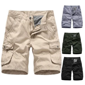 Men's Casual Chino Cargo Shorts Pants Solid Multi Pockets Workwear Trousers - Picture 1 of 10