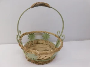 Metal & Wicker Floral Heavy Duty Basket w/Handle Natural Handwoven - Picture 1 of 6