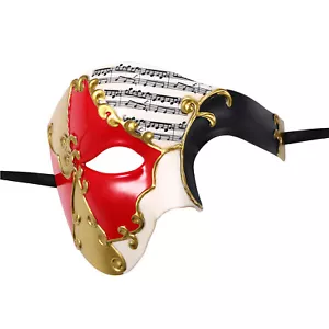 Vintage Men Opera Phantom Note Half Face Mask Halloween Venetian Masquerade Gift - Picture 1 of 6
