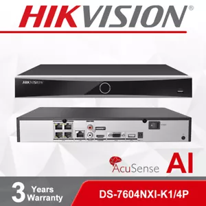 HIKVISION NVR DS-7604NXI-K1/4P Acusense AI 4CH 4 POE 4K 12MP IP video recorder - Picture 1 of 5