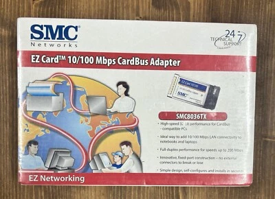 SMC Networks SMC8036TX EZ Card 10/100 Mbps Ethernet PC Card - Vintage Sealed New - Image 1 of 3