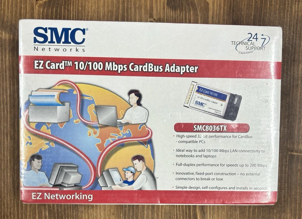 SMC Networks SMC8036TX EZ Card 10/100 Mbps Ethernet PC Card - Vintage Sealed New - Image 1 of 3