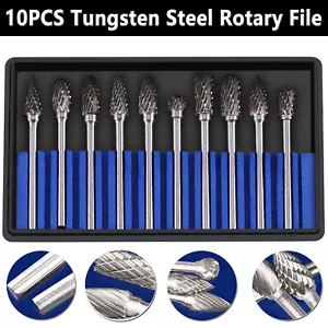 10pcs 1/8" Tungsten Carbide Burr Rotary Drill Bits Tools Cutter Files Set Shank - Picture 1 of 13