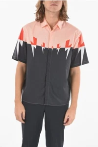 Neil Barrett Fine Poplin Cotton TRI-COLOUR TIGER BOLT Short Sleeved Shirt L - Picture 1 of 6