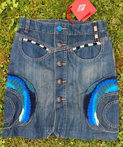 Oilily tornado girls denim skirt 140 9 10 new blue embroidery jeans rp130euros - Picture 1 of 4