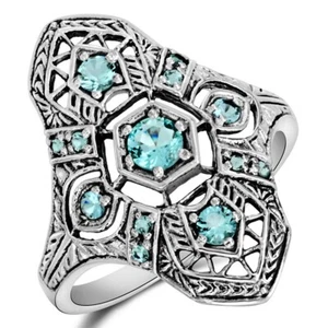 1CT Natural Aquamarine 925 Sterling Silver Edwardian Style Ring Sz 9 XB3 - Picture 1 of 4