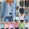 Plus Size Womens Boho V Neck Long Sleeve T-Shirt Loose Casual Tops Blouse Shirts