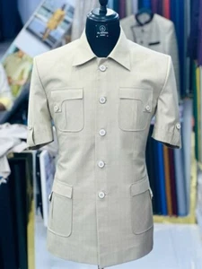 Men's Beige Vintage Safari Suit Stylish Coat Pant Classic Formal Suit  - Picture 1 of 6