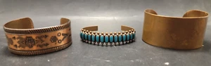 Lot Of 3 Vintage Copper Cuff Bracelets-Nice Mix! - Picture 1 of 10