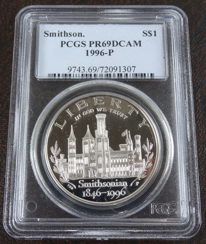 1996-P Smithsonian Proof Silver Dollar PCGS PR 69 DCAM Commemorative 90% US Mint Cover
