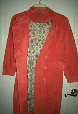 Casaco de couro genuíno camurça Kenar em coral tamanho médio, forro floral - Imagem 1 de 4