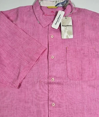 NWT Tommy Bahama Men Big Tall Camp Buttonup Shirt Pink LT XLT 100% Linen A9 - Image 1 of 4