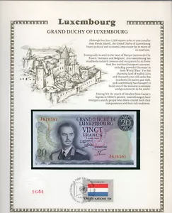 Luxemburg 20 Franken 1966 P 54a UNC mit FDI UN FLAGGE STEMPEL Präfix J - Bild 1 von 2