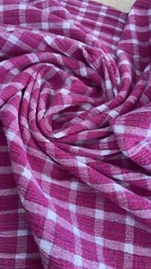Pink White Plaid Gauze Fabric Crinkle Cotton 3 yd Lot 32” Wide Vintage - Picture 1 of 3