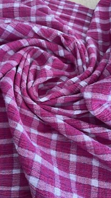 Pink White Plaid Gauze Fabric Crinkle Cotton 3 yd Lot 32” Wide Vintage - Image 1 of 3