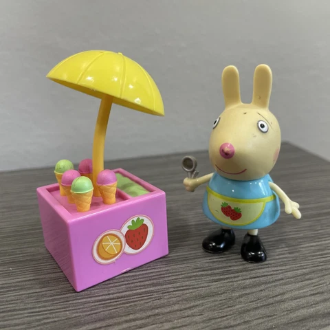 Peppa Pig Rebecca Rabbits Ice Cream Stand Figure Complete Playset - Rare / HTF Cover