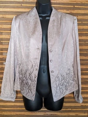 Vtg Y2K Adrianna Papell Size 6 Metallic Mauve Taupe Silver Silk Beaded Jacket - Image 1 of 4