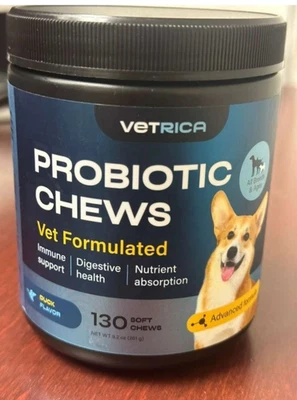 Vetrica Probiotic Chews Vet Formulated 130 Soft Chews Duck Flavor Exp 01/26 - Image 1 of 2