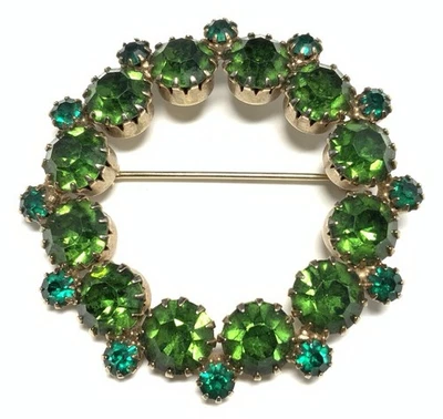 Silver Tone Green Rhinestone Brooch KY131 - Image 1 of 4