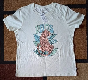 NWT Women's Vans Nature's Dark Side Short Sleeve White T-Shirt Tiger Sz XL - Picture 1 of 6