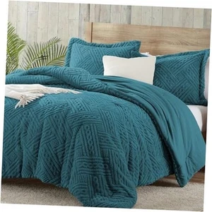 Fluffy Comforter Set Comforters Size, Thick Warm Bedding Set King Teal Blue - Picture 1 of 8