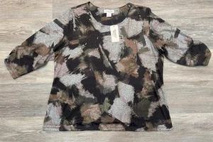 Neu mit Etikett Allison Daley Top Damen 1X gemischter Druck Kunst zum Tragen Bluse - Bild 1 von 6