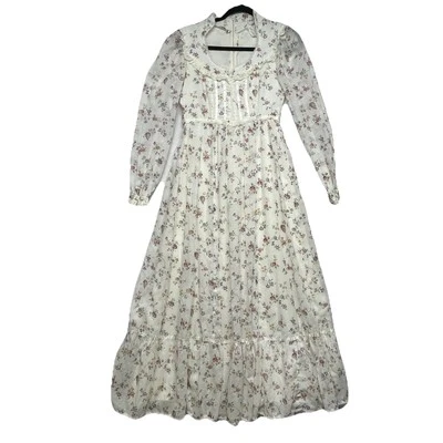 Maxi Vestido De Colección Gunne Sax Talla Pequeña Años 70’s Floral Transparente Forrado Pradera CottageCore Foto 1 de 4