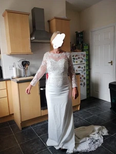 JJS House cream Chiffon Wedding Dress Size 10 with Lace and Nude Lining - Picture 1 of 12