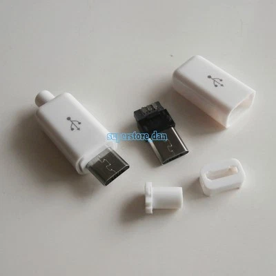 10X Micro USB 5 Pin Type-B Male 4-Piece Solder Connector Plug White Cover - Image 1 of 4